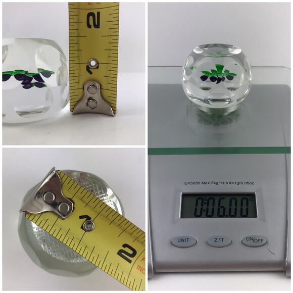 Perthshire 1977B Plums Lampwork Fruit Miniature Faceted Grid-Cut Paperweight - Picture 9 of 15